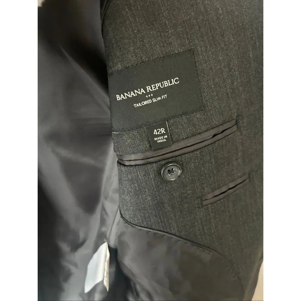 Banana Republic grey blazer work jacket size 42R wool slim fit tailored
